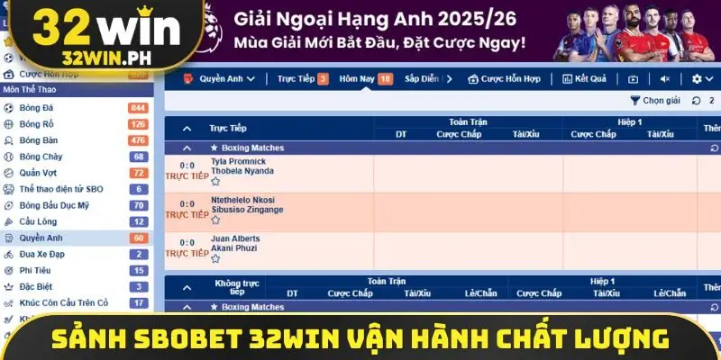Sảnh SBOBET 32WIN vận hành chất lượng